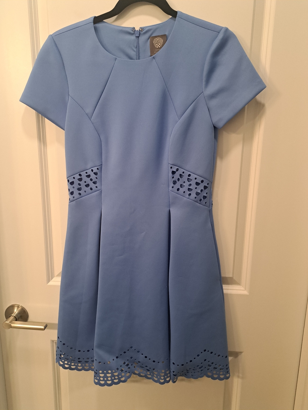 Vince Camuto Sky Blue Laser-Cut Fit & Flare Mini Dress